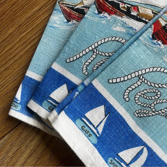 Set of 3 Vintage antique 1960s Linen Tea Towel with sailing theme “Regatta" - Picture 3 of 3